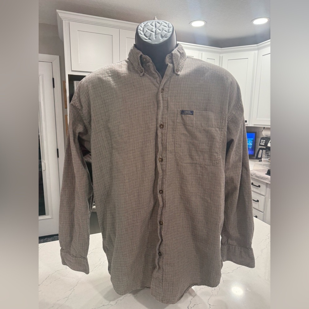 Chaps Ralph Lauren Men’s Brown Check Shirt M Cotton Button Down Long Sleeve